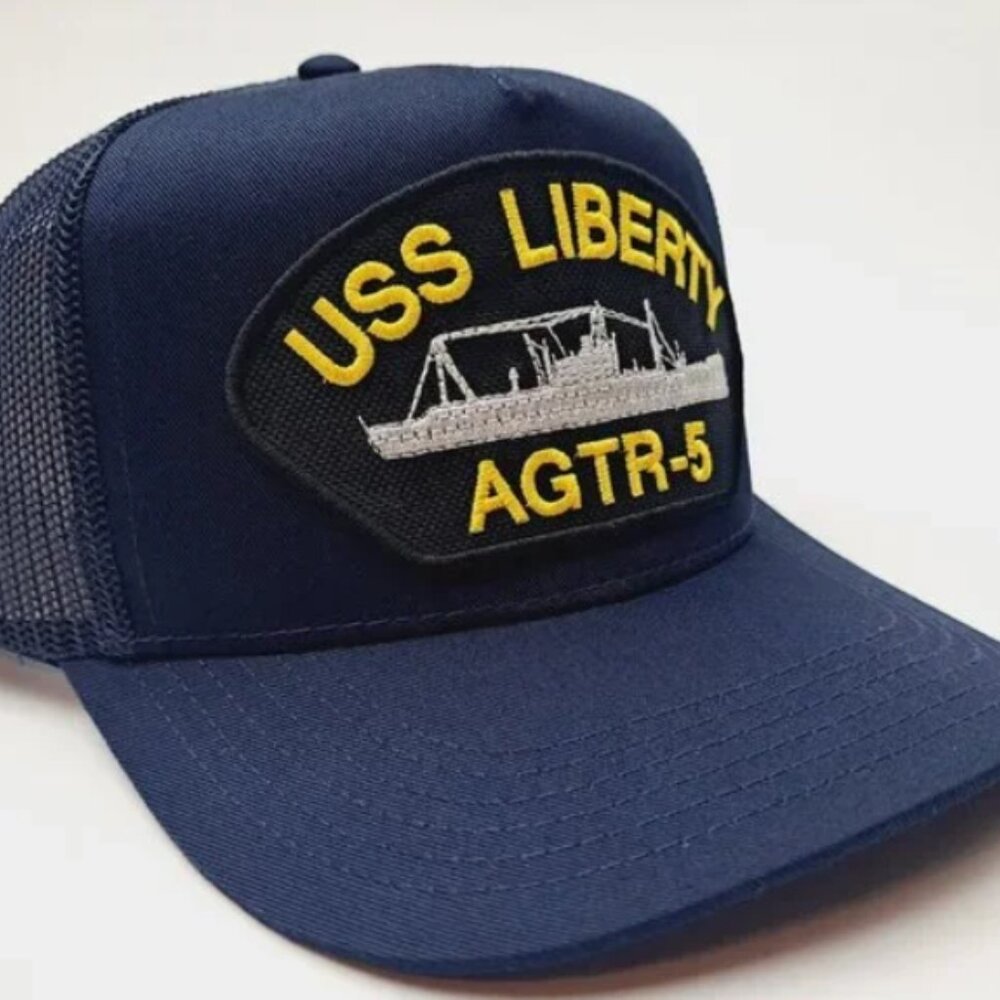 USS Liberty AGTR-5 Patch Mesh Hat Baseball Cap Adjustable Snapback Blue - Picture 3 of 4